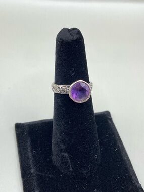 Paz Creations Israel Filigree Round Amethyst Ring